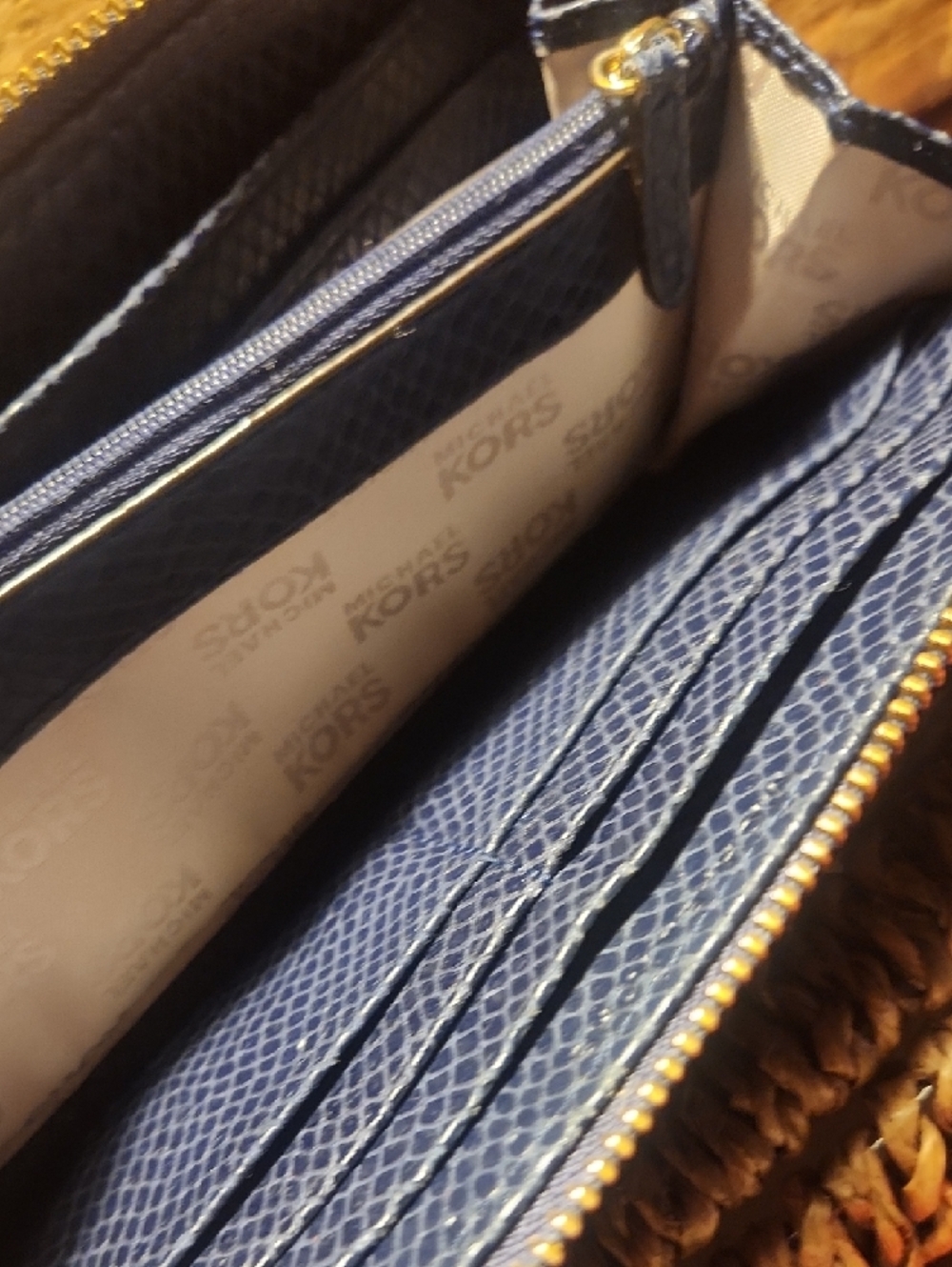 Michael Kors Navy Blue Snake-Embossed Zip Wallet with Gold Plaque - Picture 8 of 13